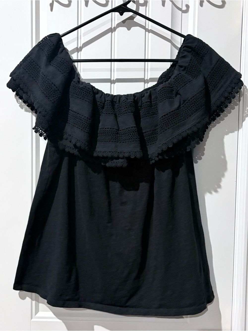 Boden Black Bardot Lace Ruffle Off Shoulder Top - Picture 2 of 5